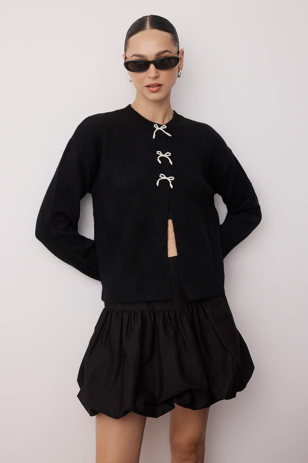 Siyah Kurdele/Fiyonk Detayl? Yumusak Dokulu Triko H?rka TWOAW26HI00052