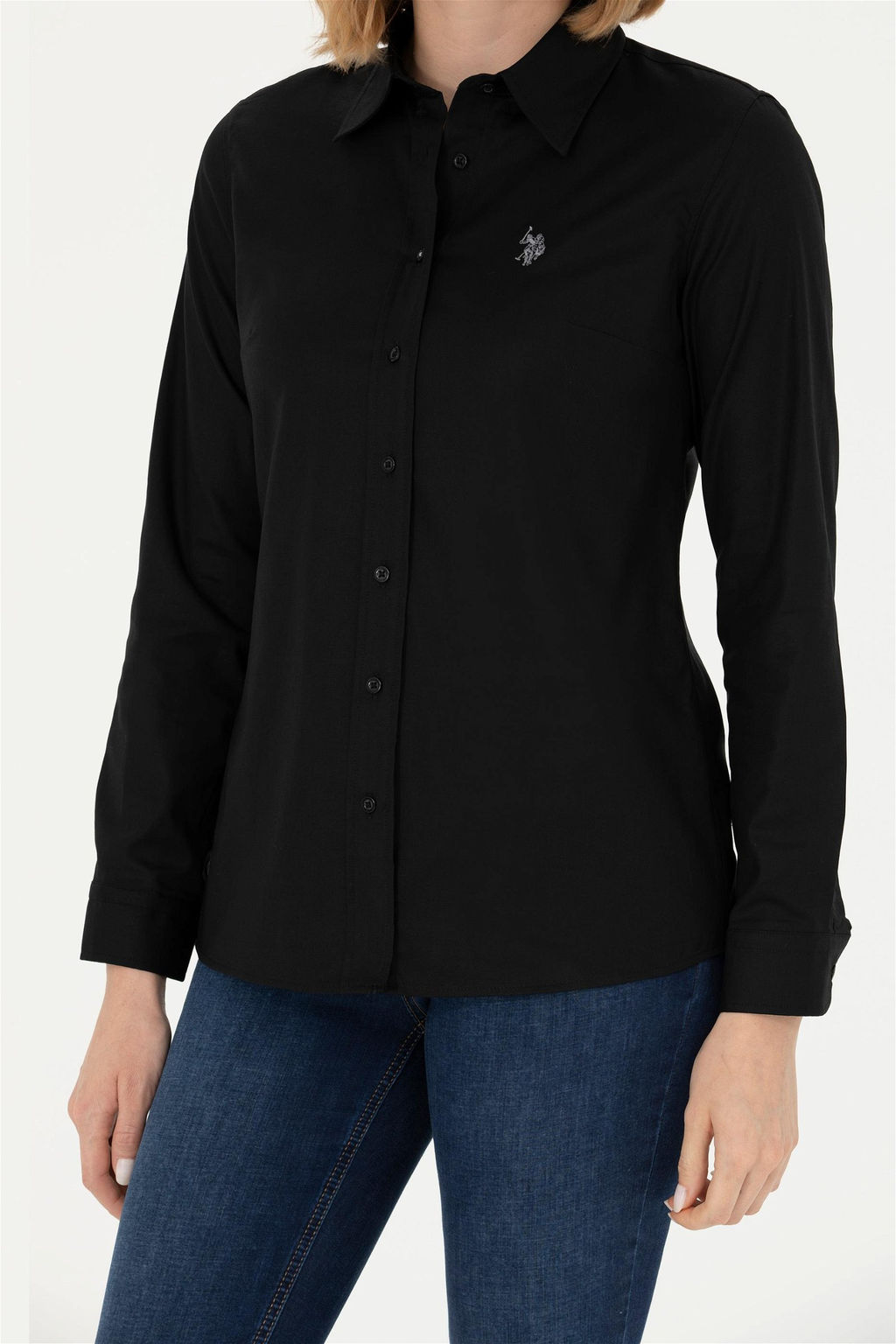 Женская черная базовая рубашка с длинным рукавом Неожиданная скидка в корзине - U.s. polo assn фото 6