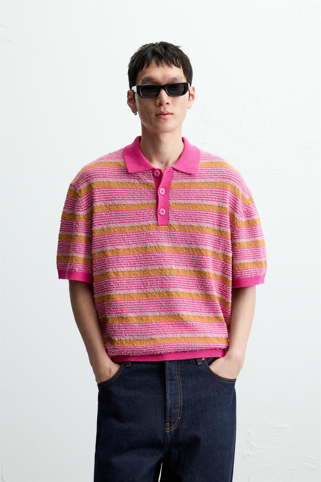 TEXTURED STRIPE KNIT POLO SHIRT - Zara фото 2