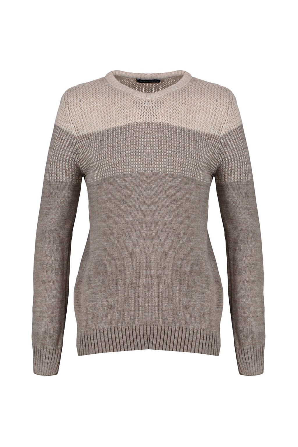 TRENDYOL MAN Bej Slim Fit Dar Kesim Bisiklet Yaka Renk Bloklu Kazak TMNAW21KZ0543 - Trendyolmilla фото 7