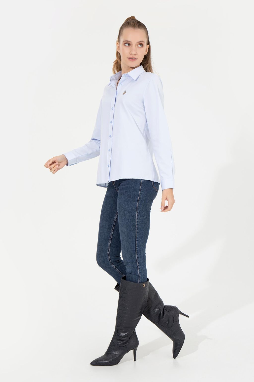 Женская голубая рубашка с длинным рукавом Basic - U.s. polo assn фото 3