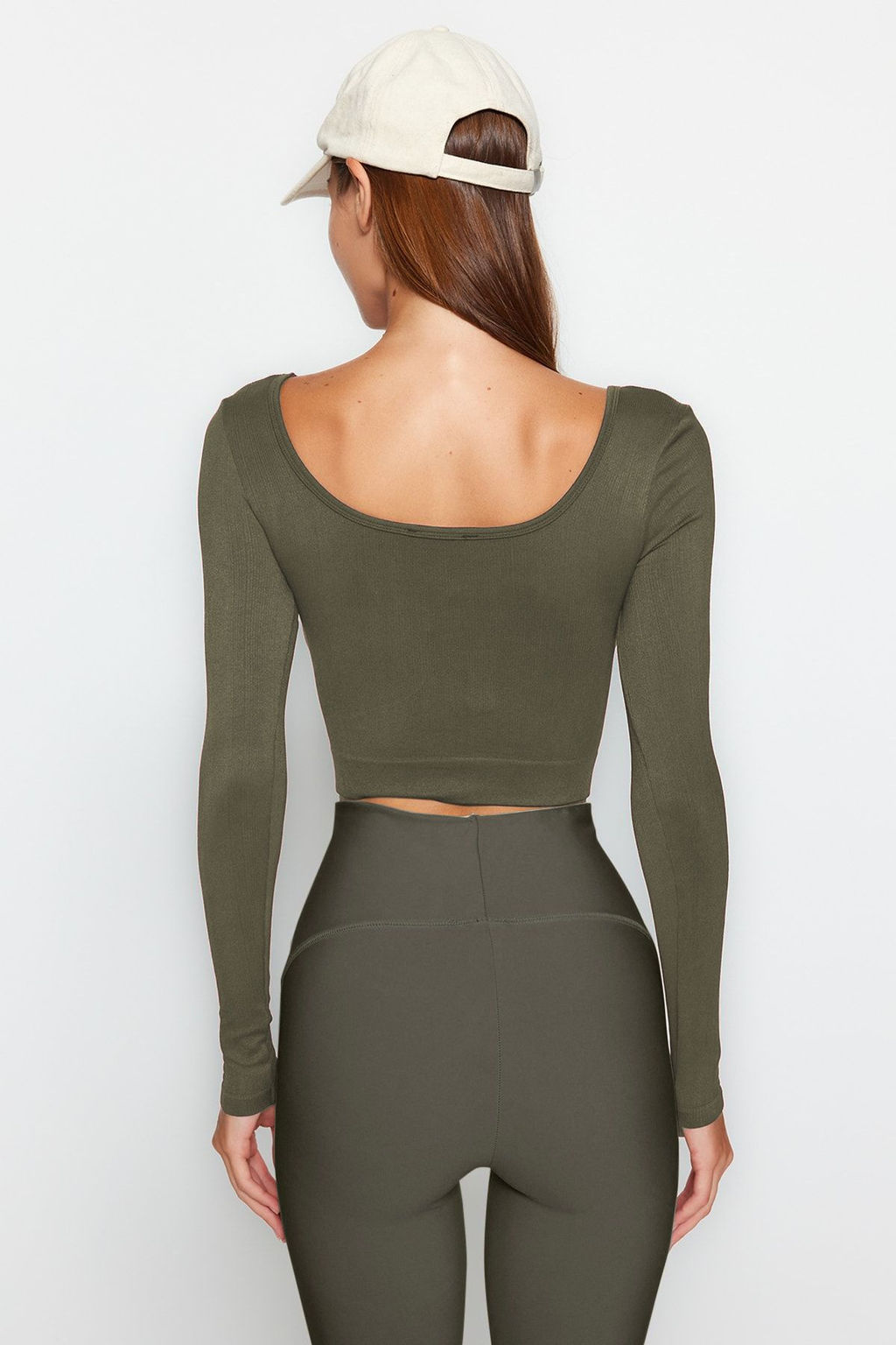 Trendyolmilla Bej Seamless/Dikissiz Crop Ekstra Esnek Orme Spor Ust/Bluz TWOAW22BZ0450  фото 24