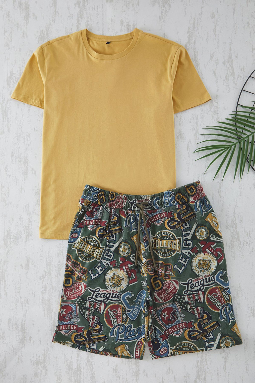 TRENDYOL MAN Cok Renkli Regular Fit Bask?l? Sortlu Orme Pijama Tak?m? TMNSS25PT00020 - Trendyolmilla фото 6