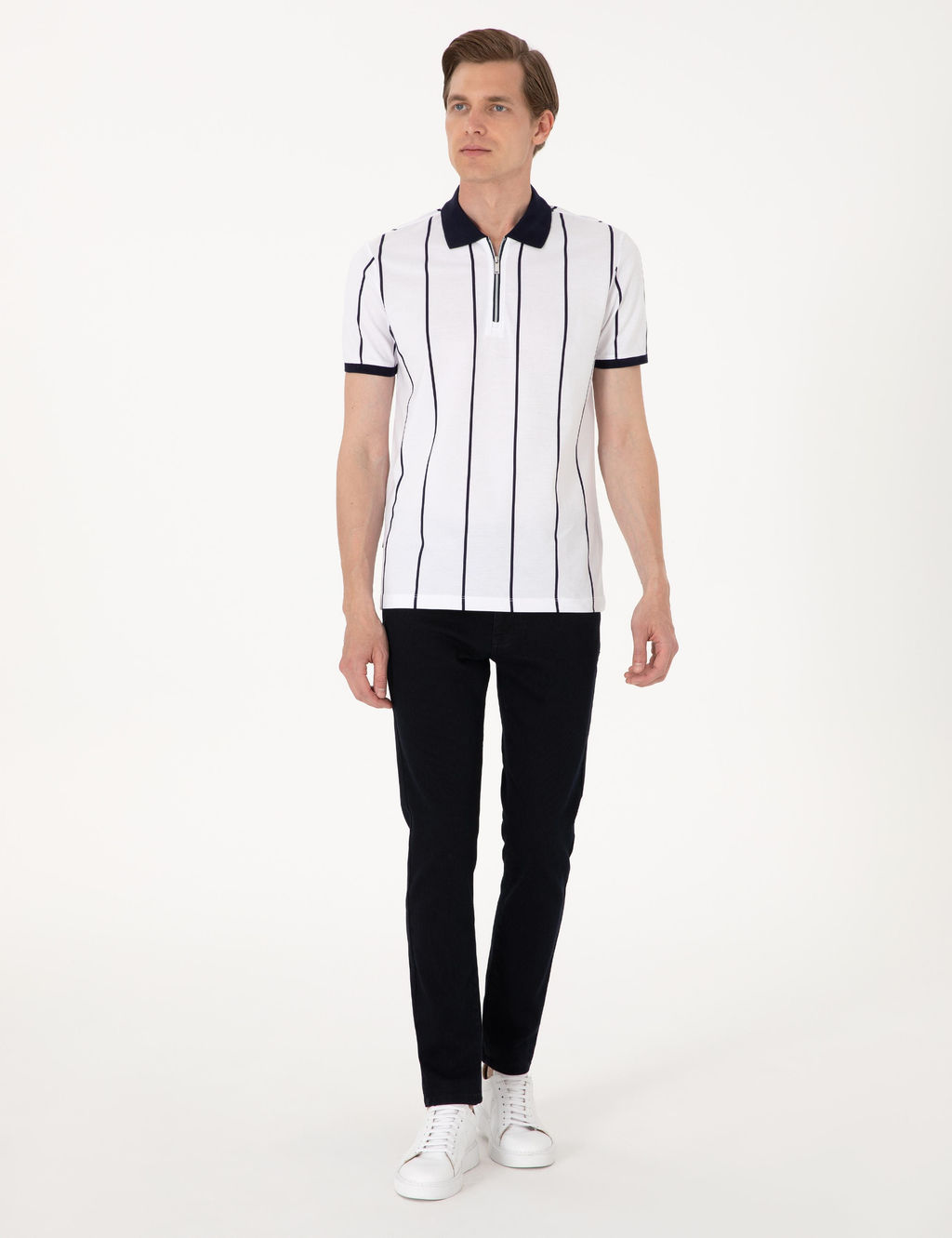 Lacivert _izgi Detayl_ Slim Fit Polo Yaka Ti__rt