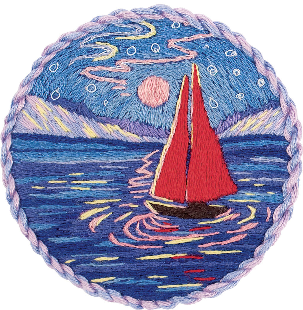 Набор для вышивания PANNA Живая картина JK-2207 Брошь. Парусник под луной 5.5 х 5.5 см