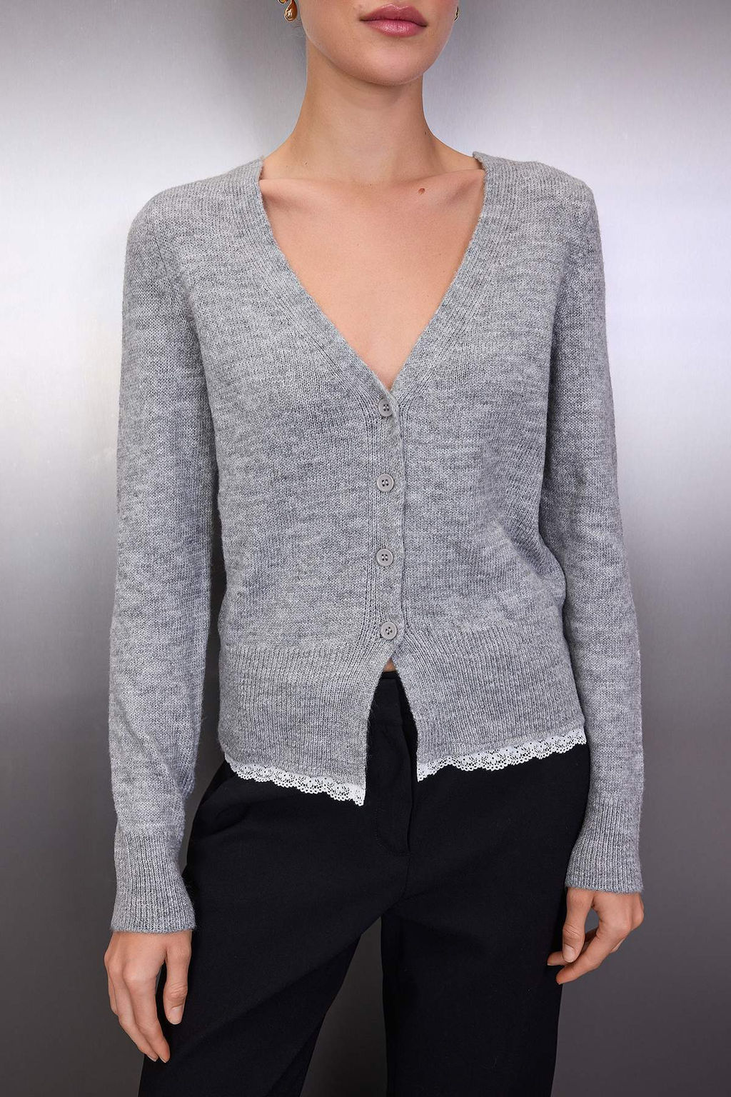 Gri Dantel Garnili Detayl? Triko H?rka TWOAW26HI00211 - Trendyolmilla фото 3