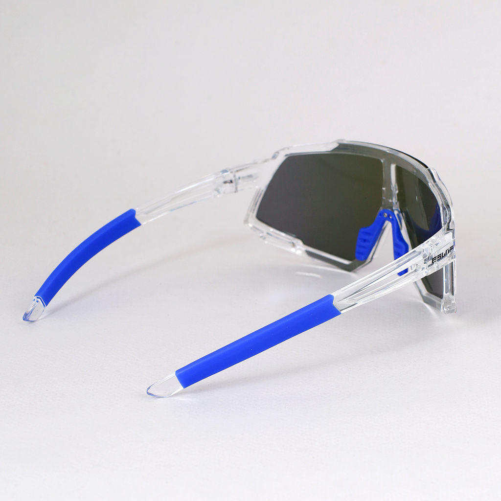 Очки спортивные солнцезащитные ESLNF. ударопрочные. Линза: HD POLARIZED-Зеркальная. Silicone переносица и боковые душки. Прозрачный-Синий /уп 50/ - ГалеонТрейд фото 5