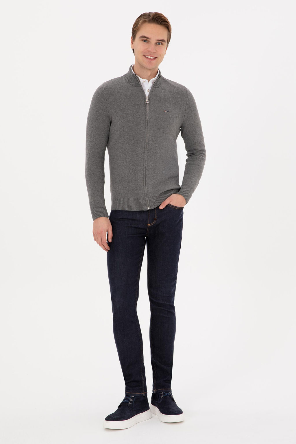 Erkek Slim Fit Gri Melanj Basic Triko H_rka - U.s. polo assn фото 4