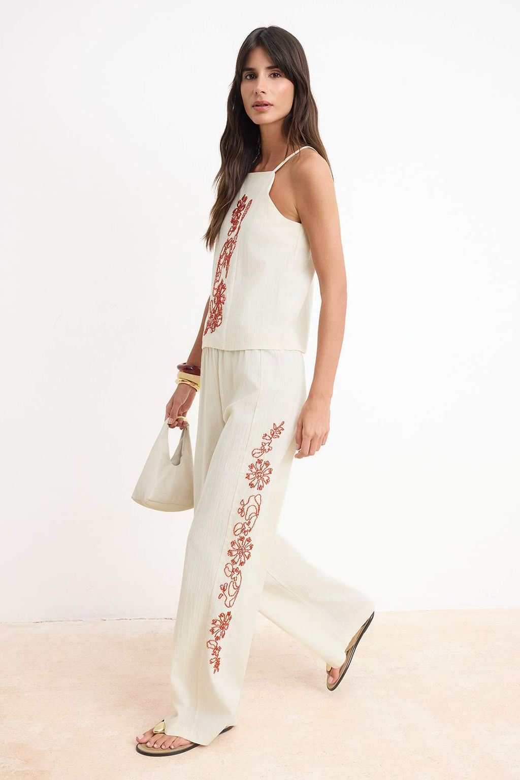 Cok Renkli Boncuk Nak?sl? Bluz Genis Paca Ince Kumas Pantolon Dokuma Alt - Ust Tak?m TWOSS26AU00151 - Trendyolmilla фото 2