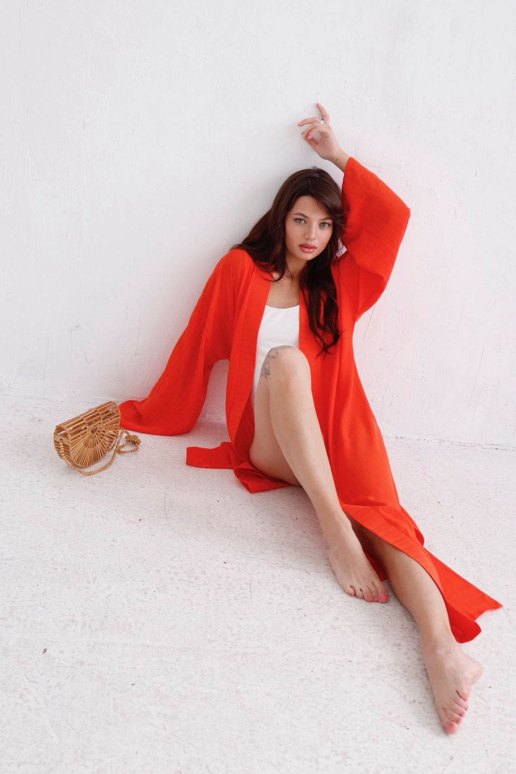 9463 Кимоно длинное красно-оранжевое - Martichelli фото 12