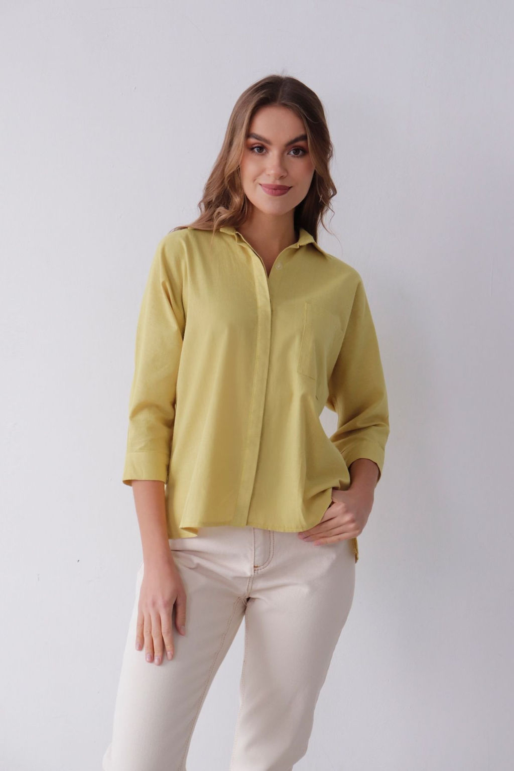 11632 Рубашка с цельнокроенными рукавами в цвете шартрез - Martichelli фото 2