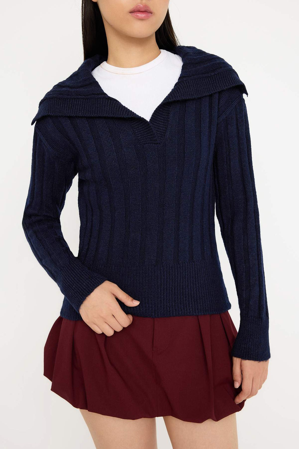 Teen Lacivert Yumusak Dokulu Crop/K?sa Triko Kazak TWOAW26KZ00138