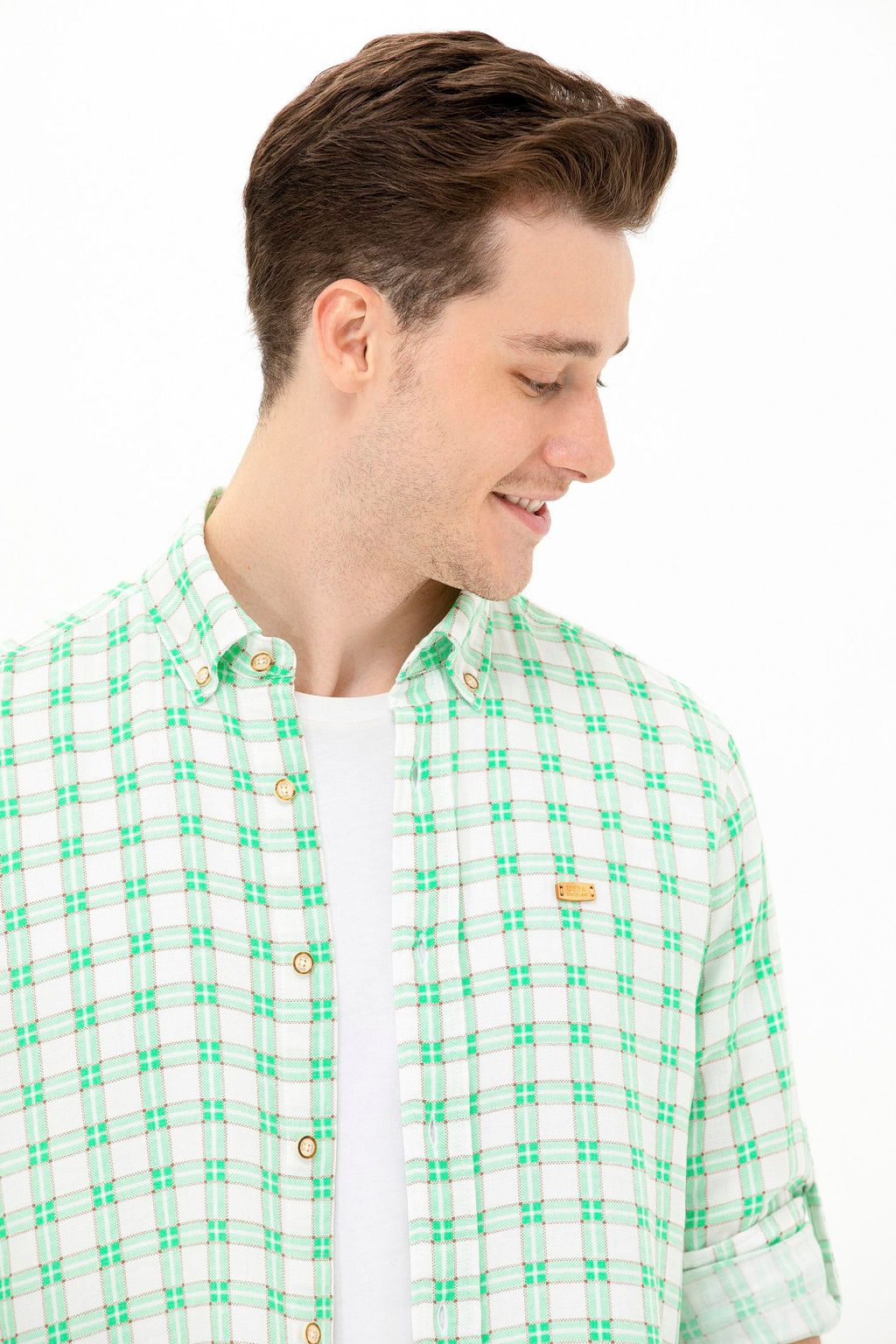 U. S. Polo Assn Мужская зеленая рубашка в клетку - U.s. polo assn фото 2