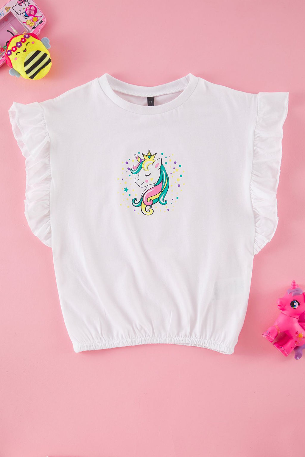 Ekru K?z Cocuk %100 Pamuk Unicorn Bask?l? Regular Kal?p F?rf?rl? Kolsuz Orme T-Shirt TKDSS25TS00034 - Trendyolmilla фото 4