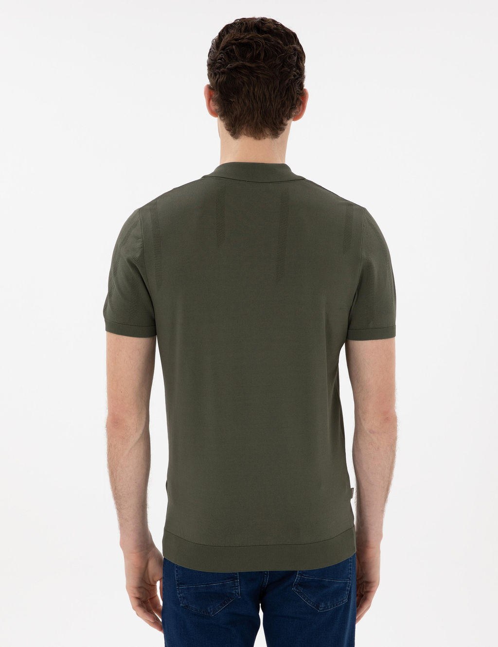 Haki Slim Fit Fermuarl_ Polo Yaka Triko Ti__rt