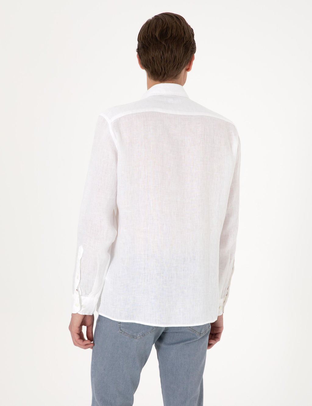 Beyaz %100 Keten Regular Fit Uzunkollu G_mlek - Pierre cardin фото 12