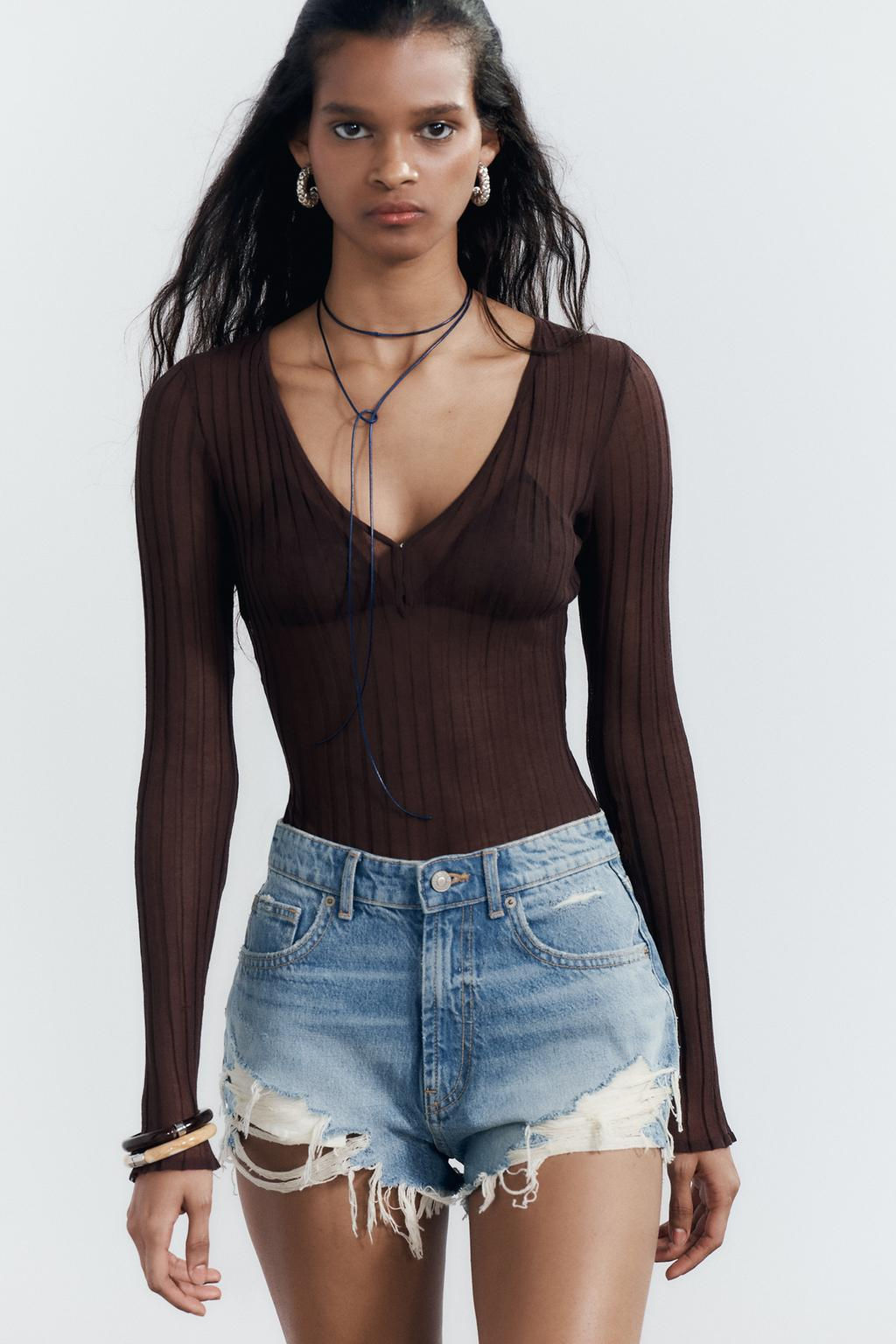 HIGH-WAIST CURVED DENIM SHORTS - Zara фото 28