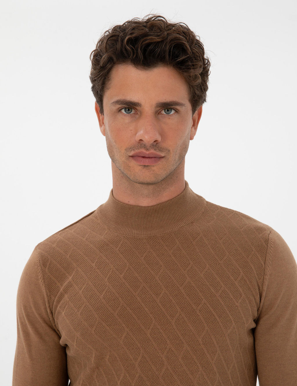 Camel Melanj Slim Fit Yar_m Bal_k__ Yaka Triko Kazak - Pierre cardin фото 2