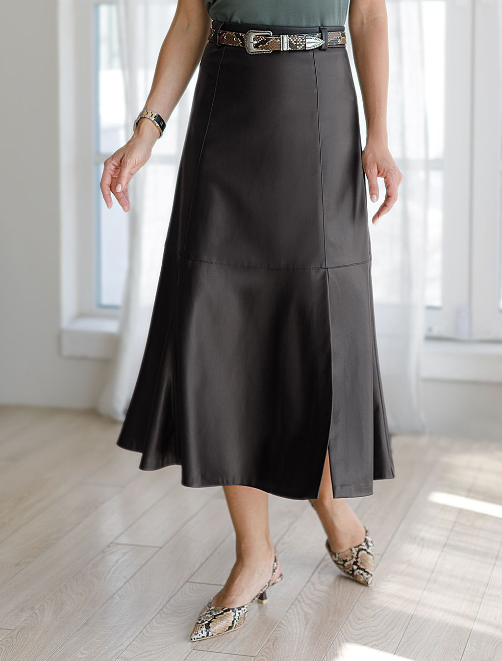 Расклешенная юбка из искусственной кожи