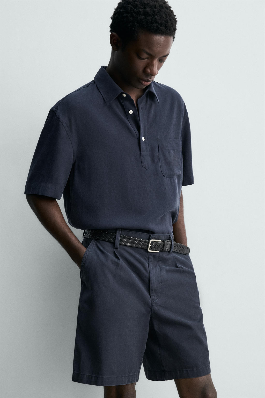 CAMISA POLO FLUIDA LYOCELL / Marino - Zara фото 5