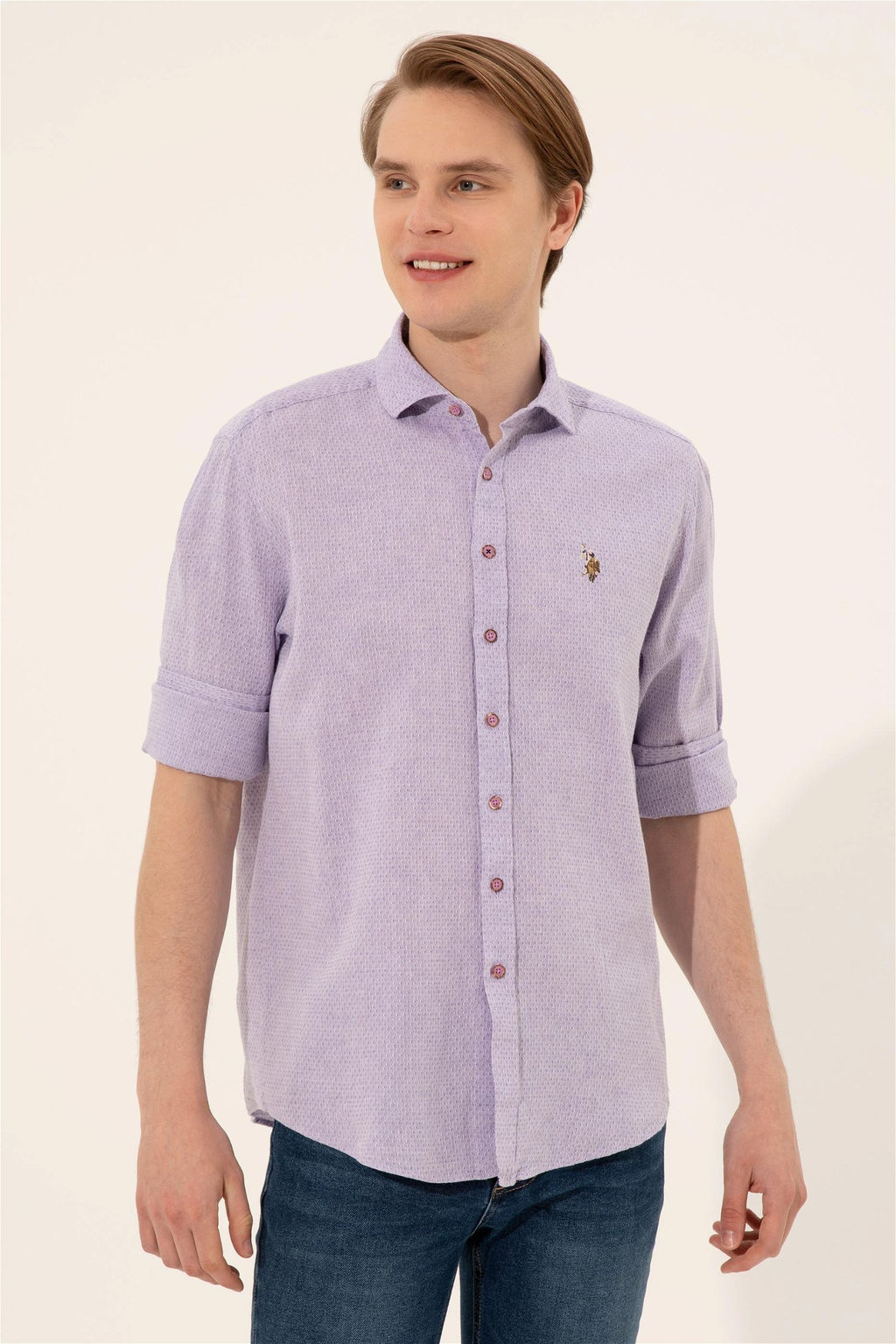 U. S. Polo Assn / Мужская фиолетовая рубашка с длинным рукавом - U.s. polo assn фото 3