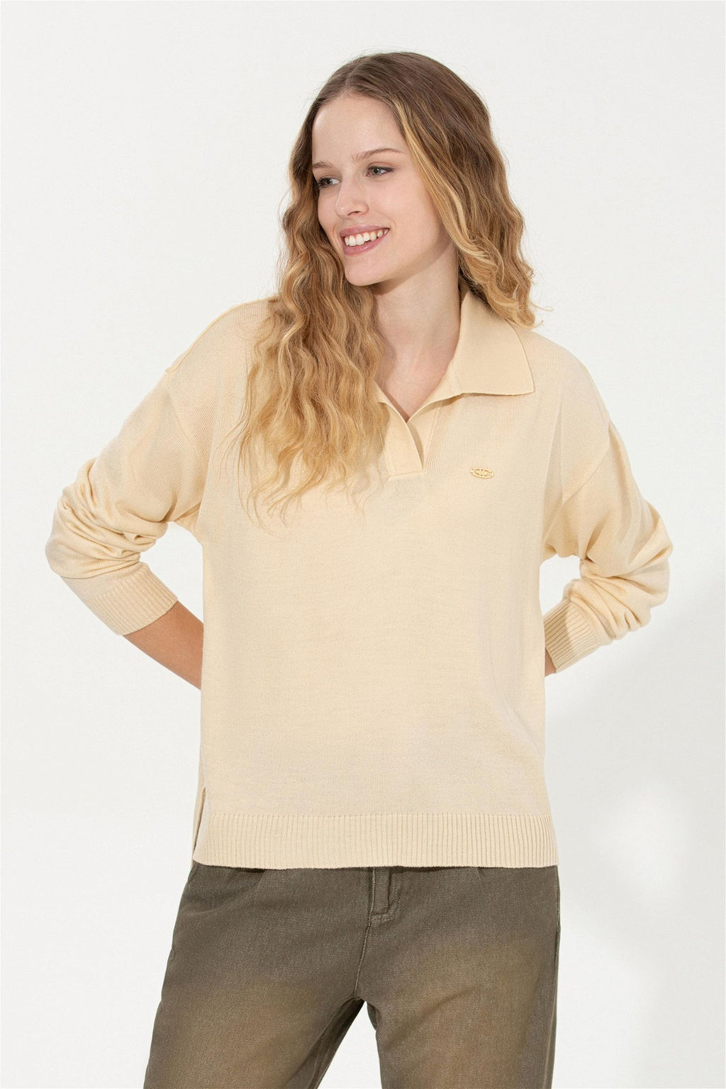 Женский кремовый меланжевый свитер Неожиданная скидка в корзине - U.s. polo assn фото 3