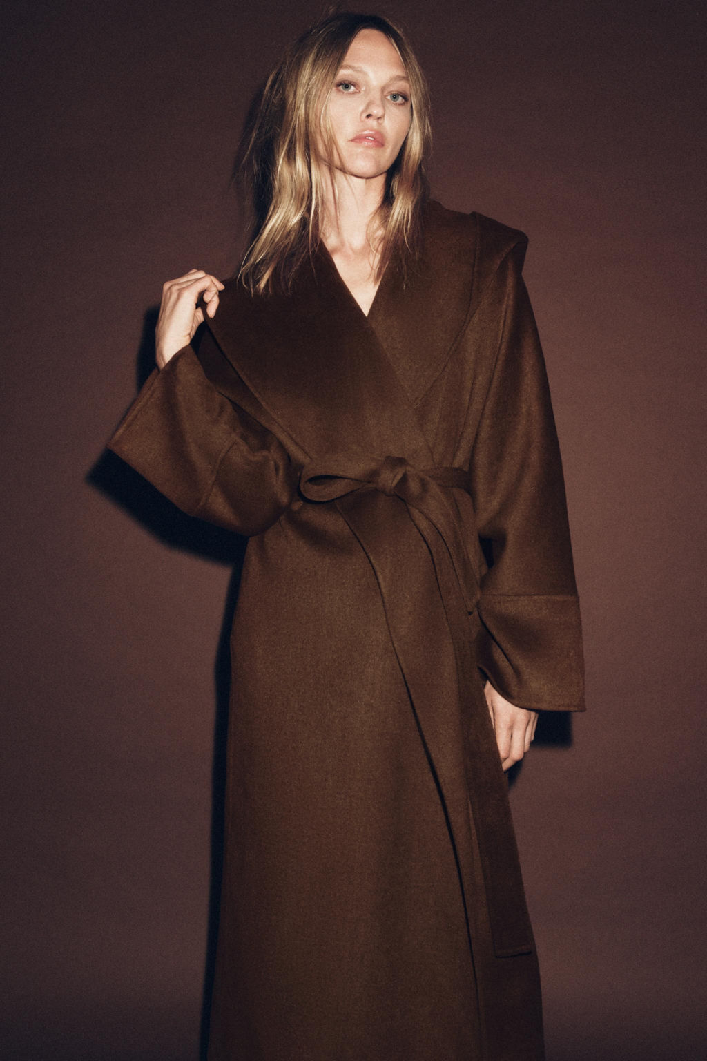 LONG BELTED COAT WITH WOOL ZW COLLECTION LIMITED EDITION