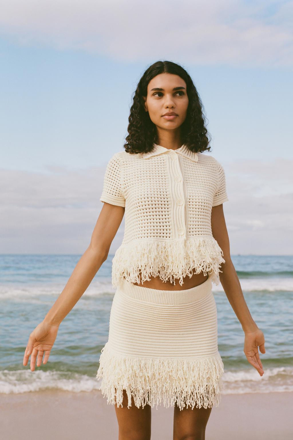 FRINGED CHECK KNIT SKIRT - Zara фото 4