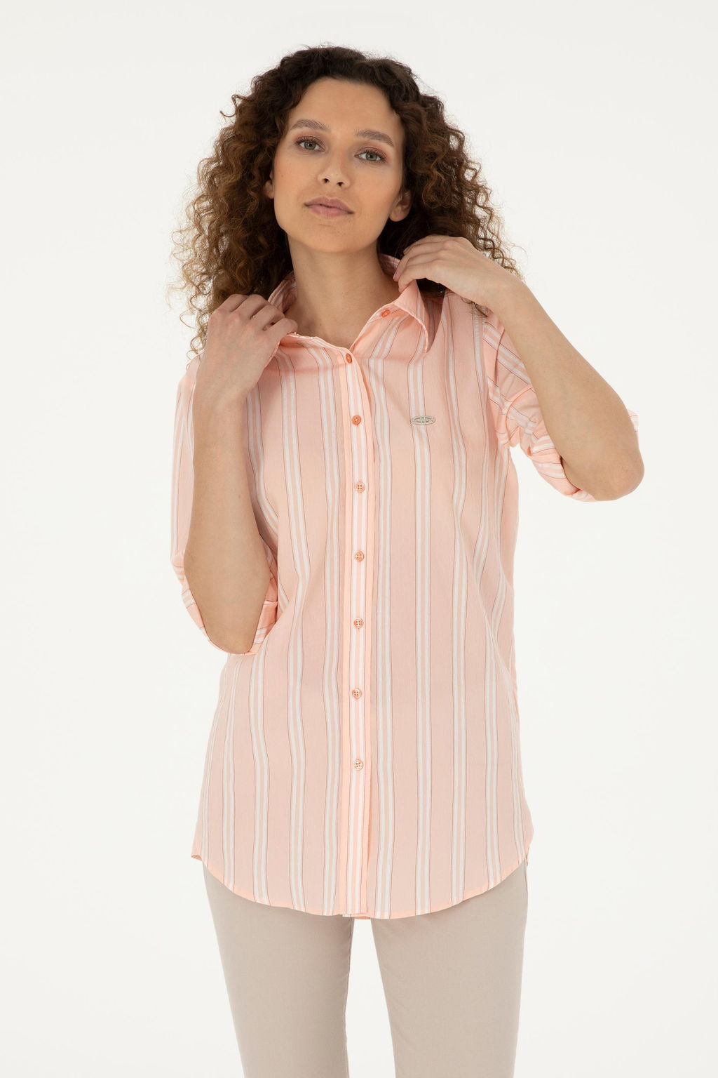 Рубашка с длинным рукавом женского лосося Неожиданная скидка в корзине