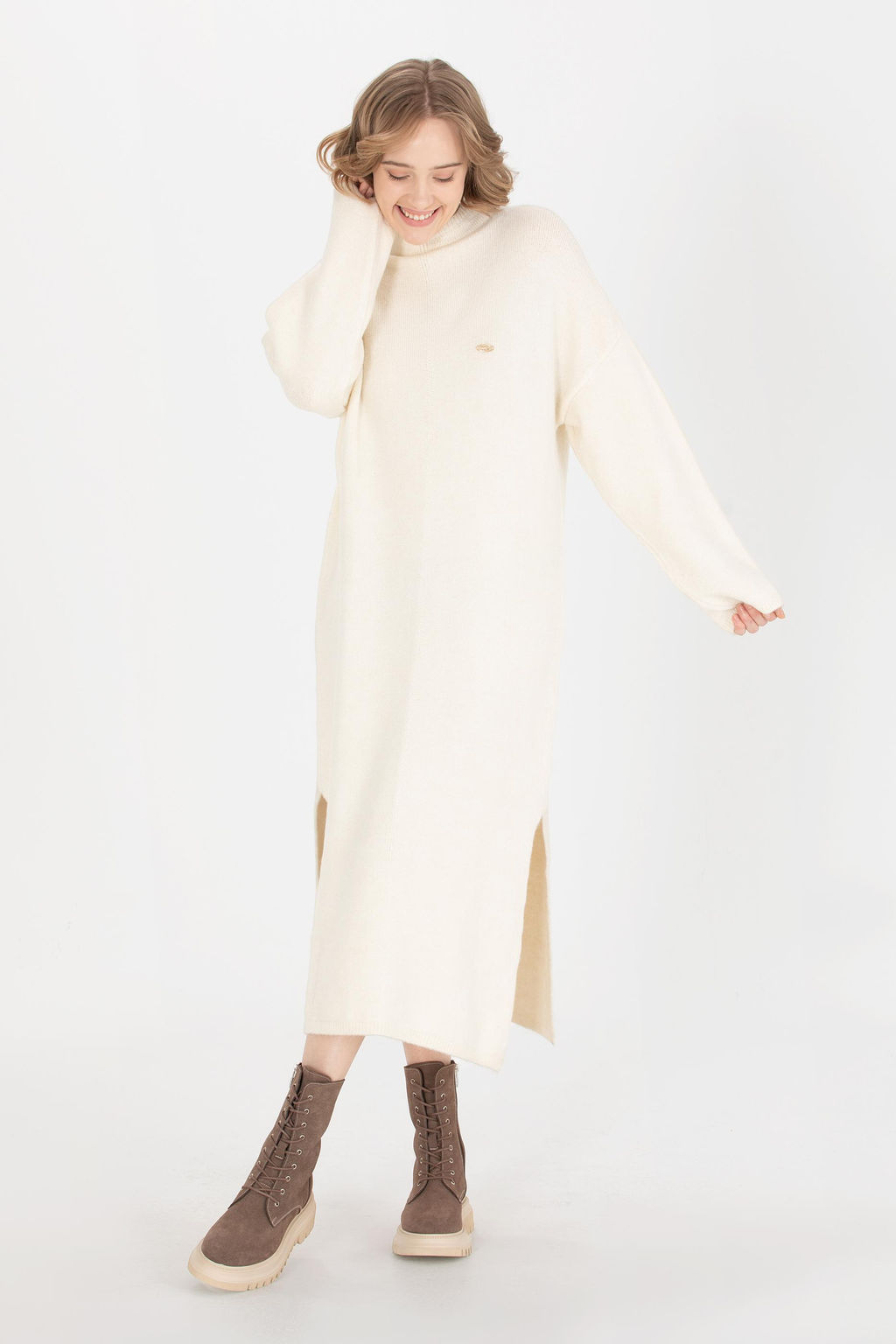 U. S. Polo Assn Женское трикотажное платье кремового меланжевого цвета - U.s. polo assn фото 3