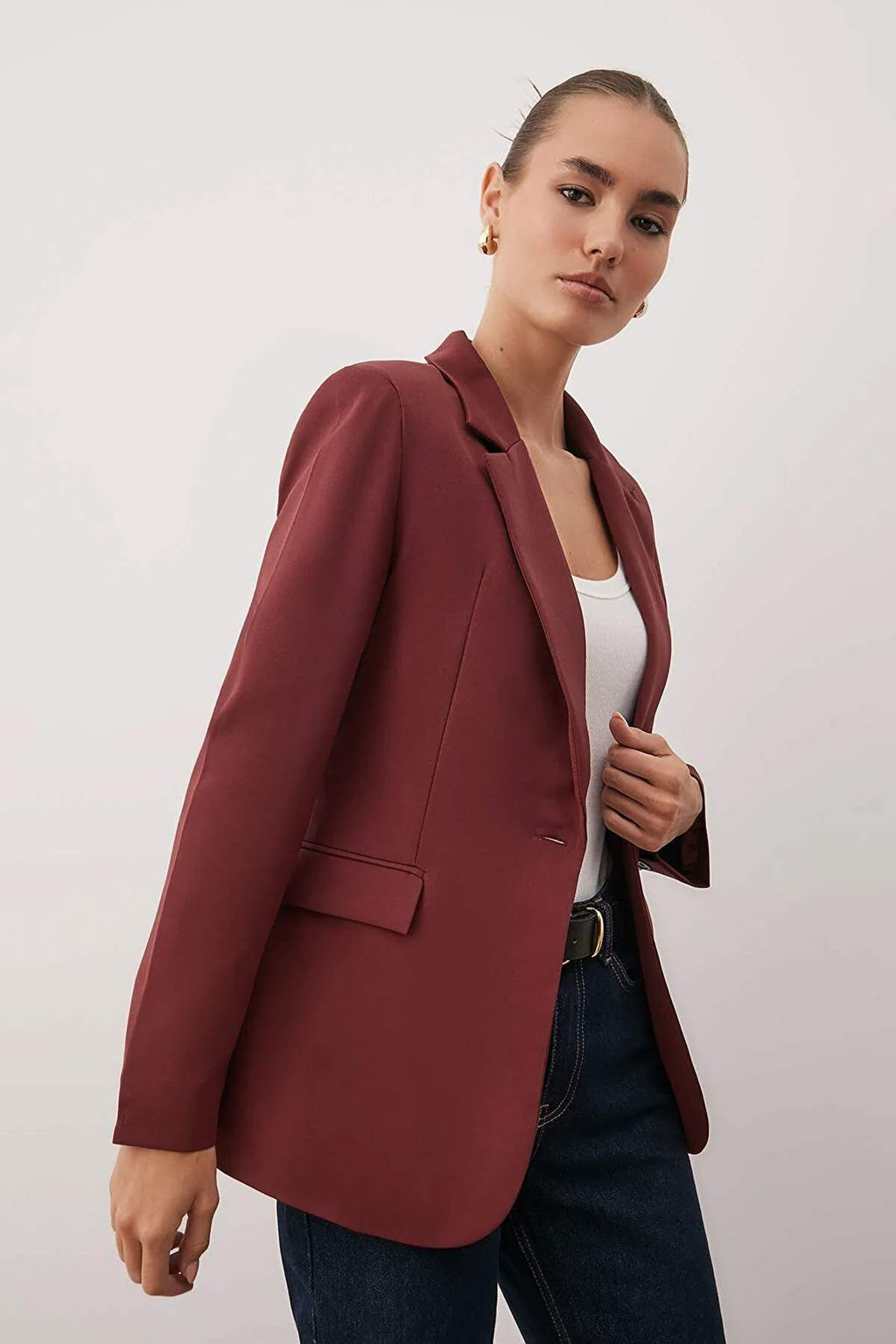 Bordo Fitted/Vucuda Oturan Tek Dugmeli Blazer Ceket TWOAW26BC00059 - Trendyolmilla фото 8