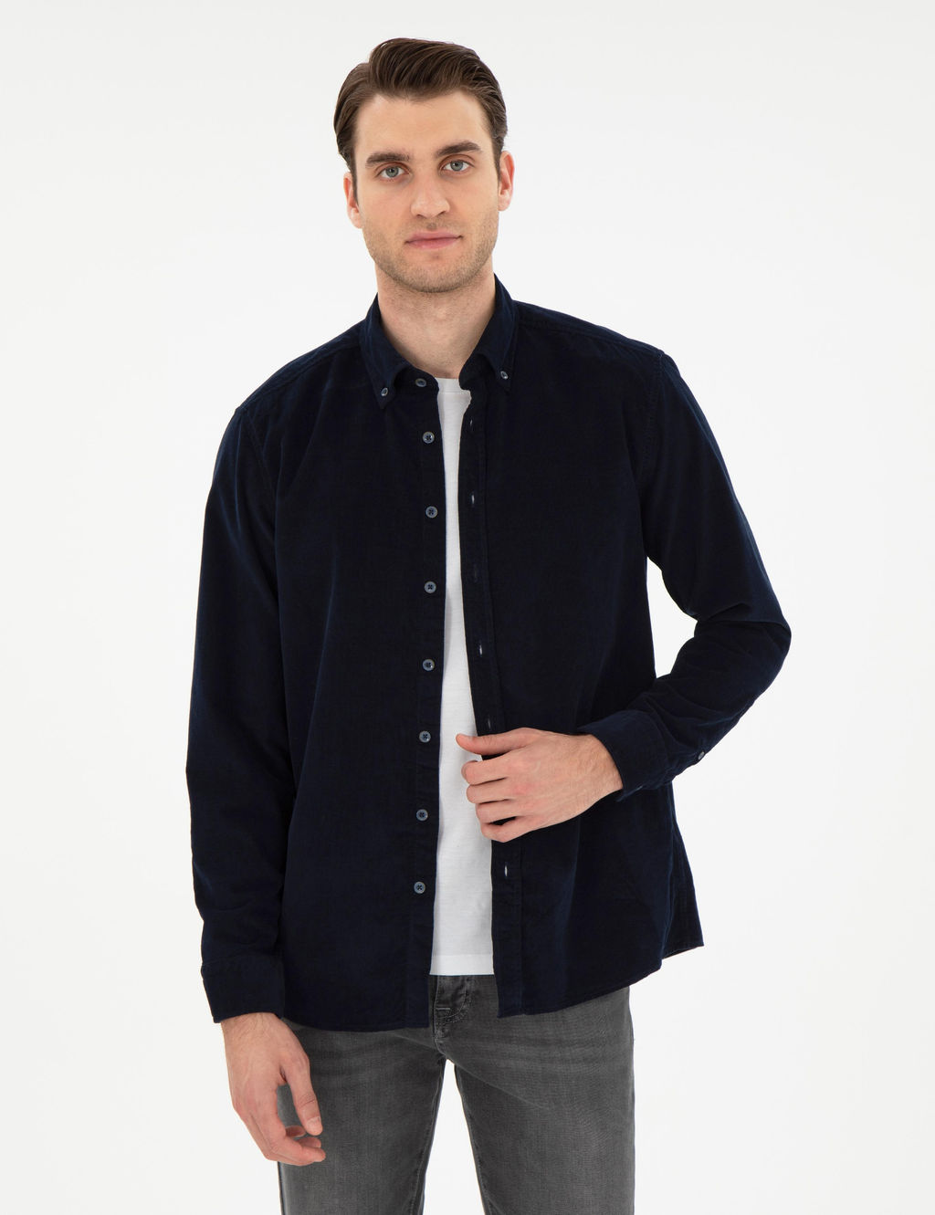 Lacivert Regular Fit Uzun Kollu G_mlek