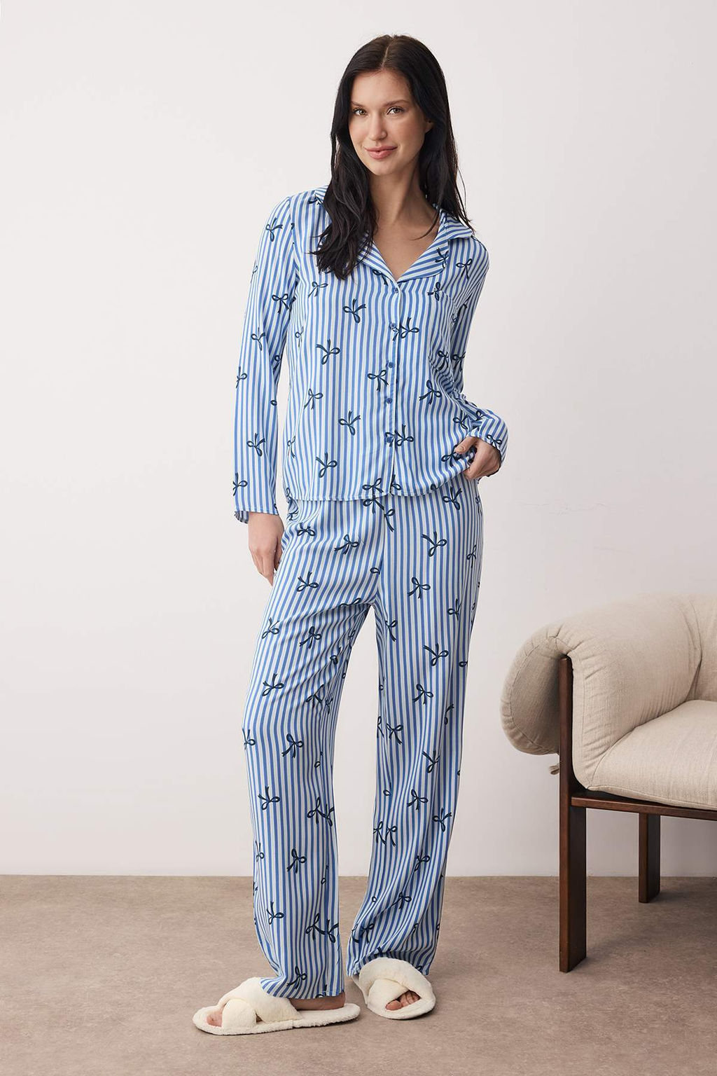 Trendyolmilla Ac?k Pembe Kurdele/Fiyonklu Viskon Dokuma Pijama Tak?m? THMAW21PT0936  фото 36