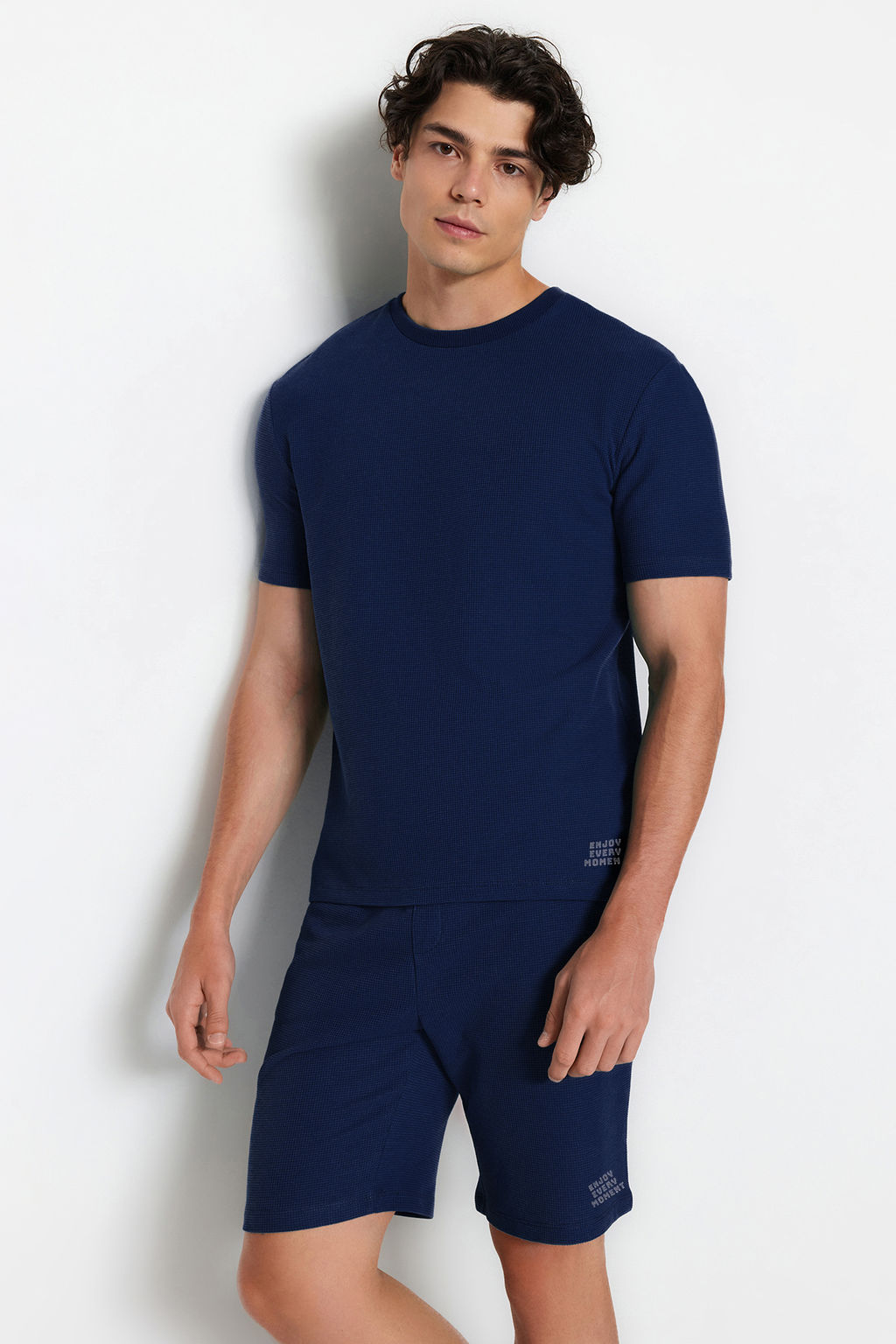 TRENDYOL MAN Mavi Regular Fit Waffle Sortlu Pijama Tak?m? TMNSS23PT00032 - Trendyolmilla фото 41