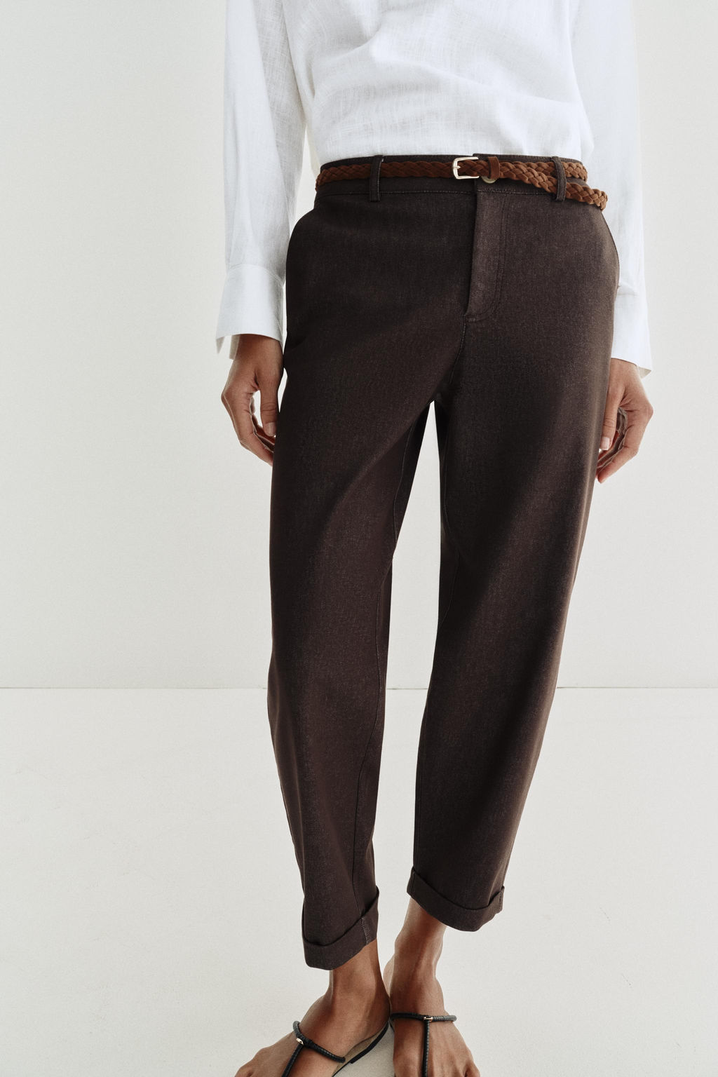 PANTAL?N CHINO CINTUR?N TRENZADO / Marr?n - Zara фото 3