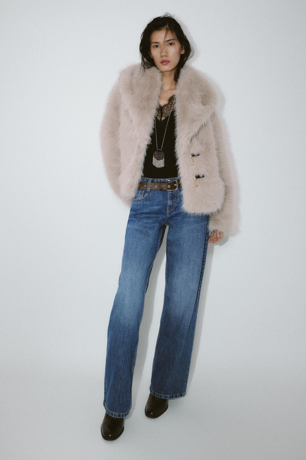 SHORT FAUX FUR COAT WITH TOGGLES