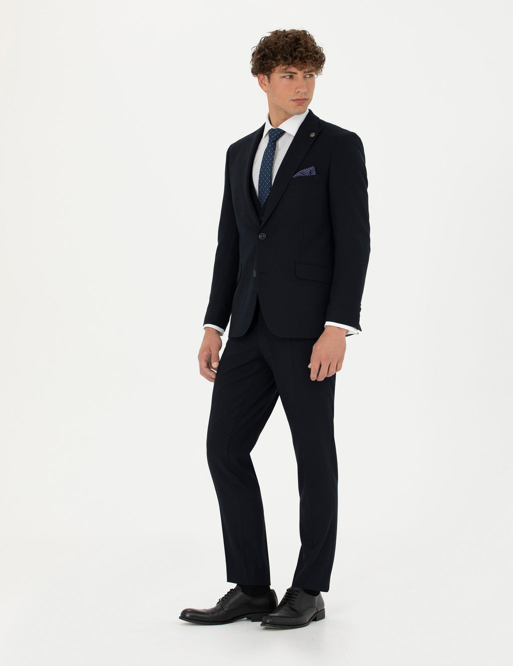 Yelekli Lacivert Ekstra Slim Fit Tak_m Elbise
