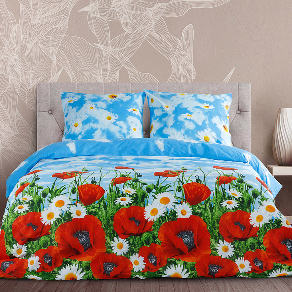 Покрывало стеганое Ромашки и маки 260х215см, спальное место 180см, бязь набивная Комфорт 121г/м2, хлопок 100%, многоигольная стежка, наполнитель синтепон 70гр, подкладка бязь отбеленная 121г/м2, Домашняя мода (Россия)  фото 5