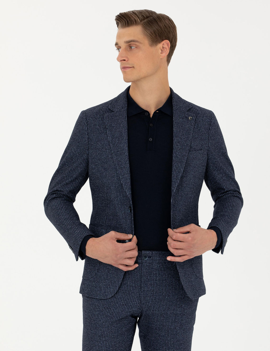Lacivert Ex.Slim Fit Y_n Ka_mir Kar___ml_ _izgili Ceket