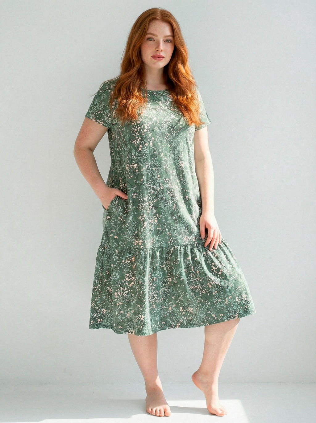 Платье женское кулирка "АГНИЯ" РОМАШКА ЗЕЛЕНЫЙ