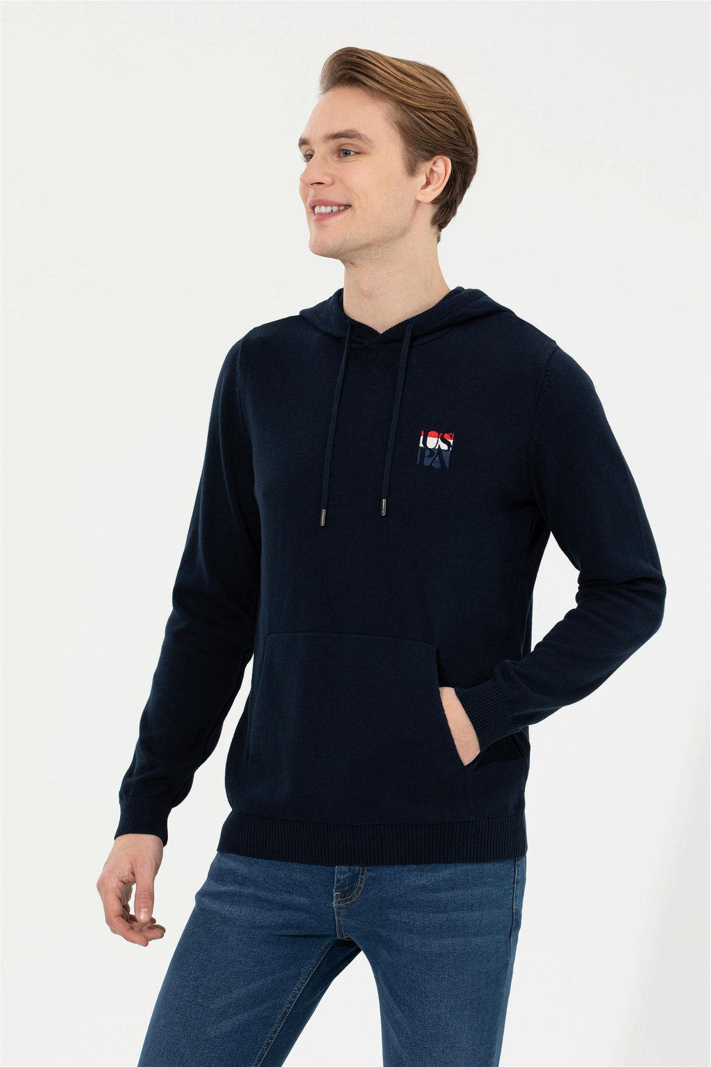 U. S. Polo Assn Мужской темно-синий трикотажный свитер с капюшоном - U.s. polo assn фото 7