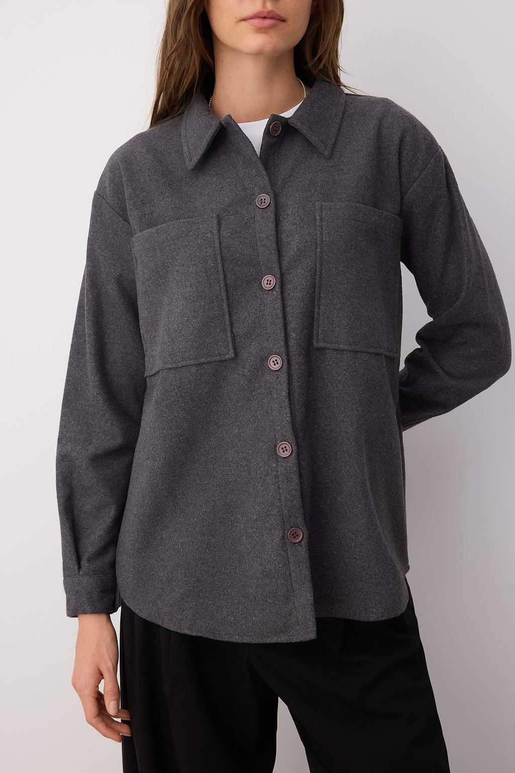 TRENDYOLMILLA Mavi Cift Cepli Oversize/Genis Kal?p Kase Dokuma Gomlek TWOAW23GO00356  фото 3
