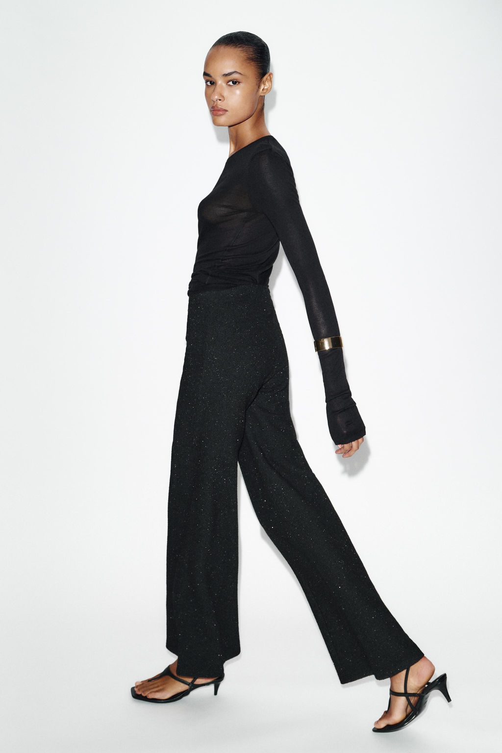 BOUCL_ METALLIC THREAD TROUSERS - Zara фото 13