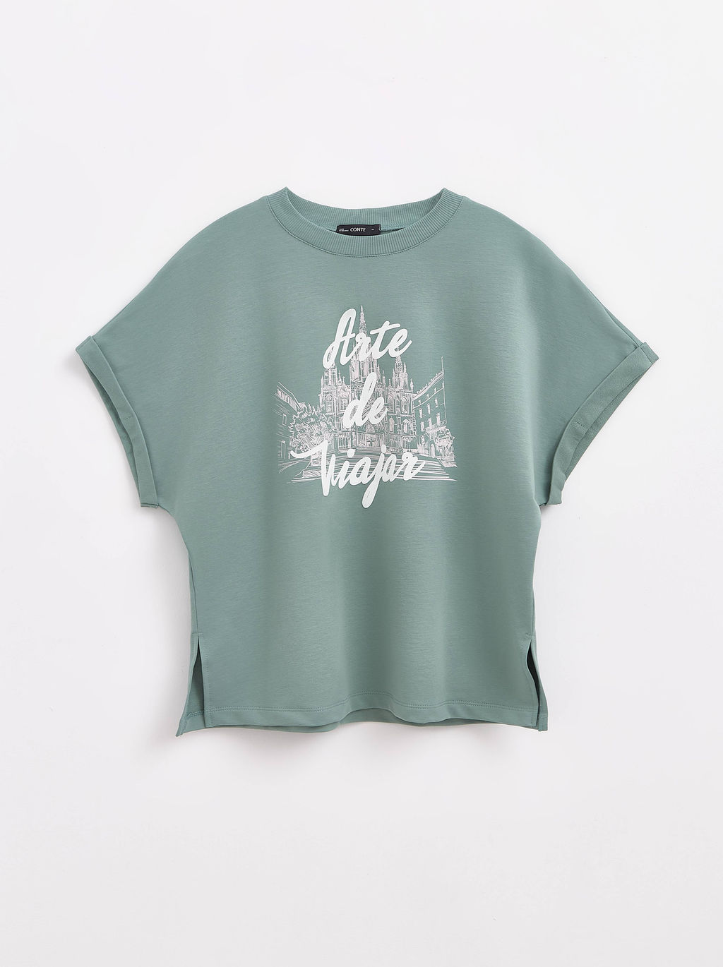 CONTE Oversize-футболка из футера c разрезами по бокам Аrte de viajar LD 1630 green