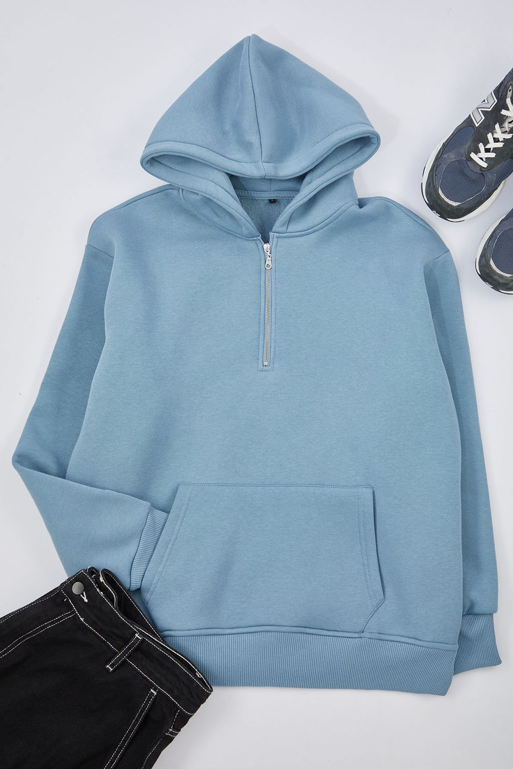 TRENDYOL MAN Siyah Oversize/Genis Kesim Fermuarl? Kapusonlu Ici Polarl? Basic Sweatshirt TMNAW25SW00050 - Trendyolmilla фото 2