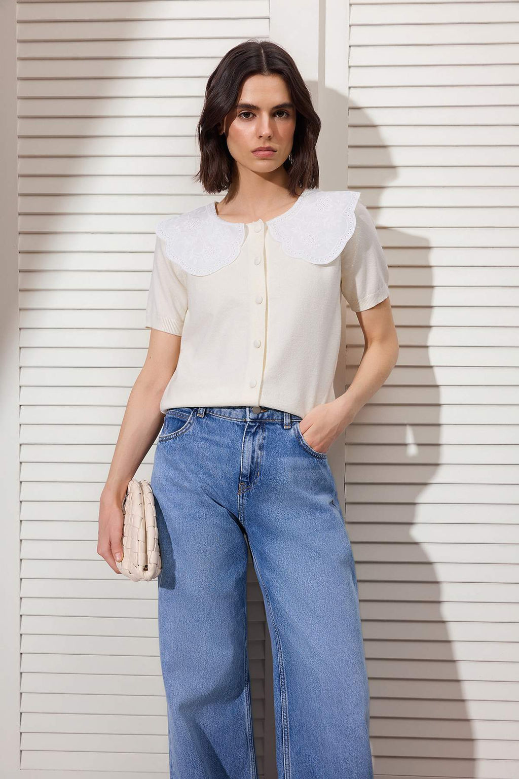 Tas Premium Iplik/Ozel Iplik Dantel Yakal? Triko Bluz TWOSS26BZ00112