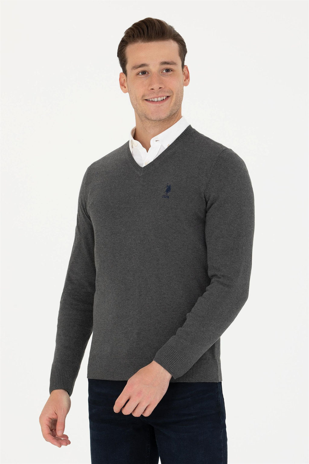 U. S. Polo Assn / Мужской базовый свитер антрацитового меланжа - U.s. polo assn фото 3