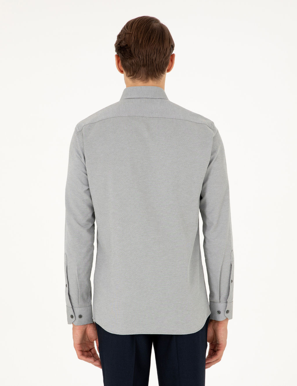 Haki Oxford Slim Fit Uzun Kollu G_mlek