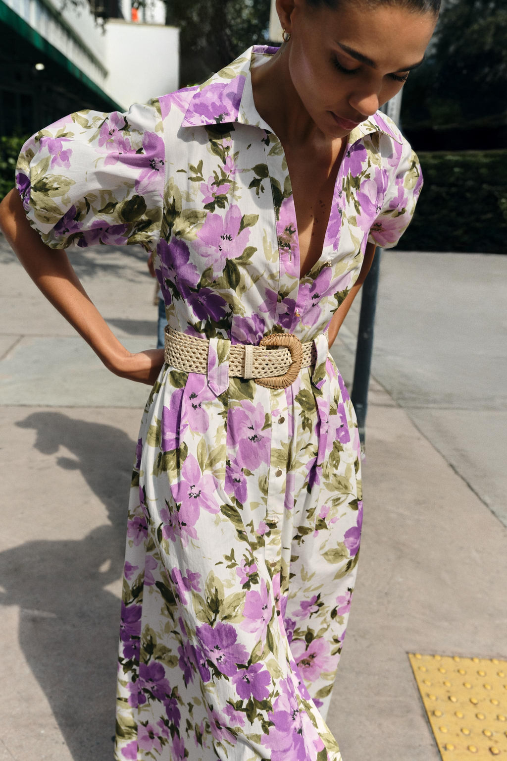 FLORAL PRINT BELTED MIDI DRESS - Zara фото 3