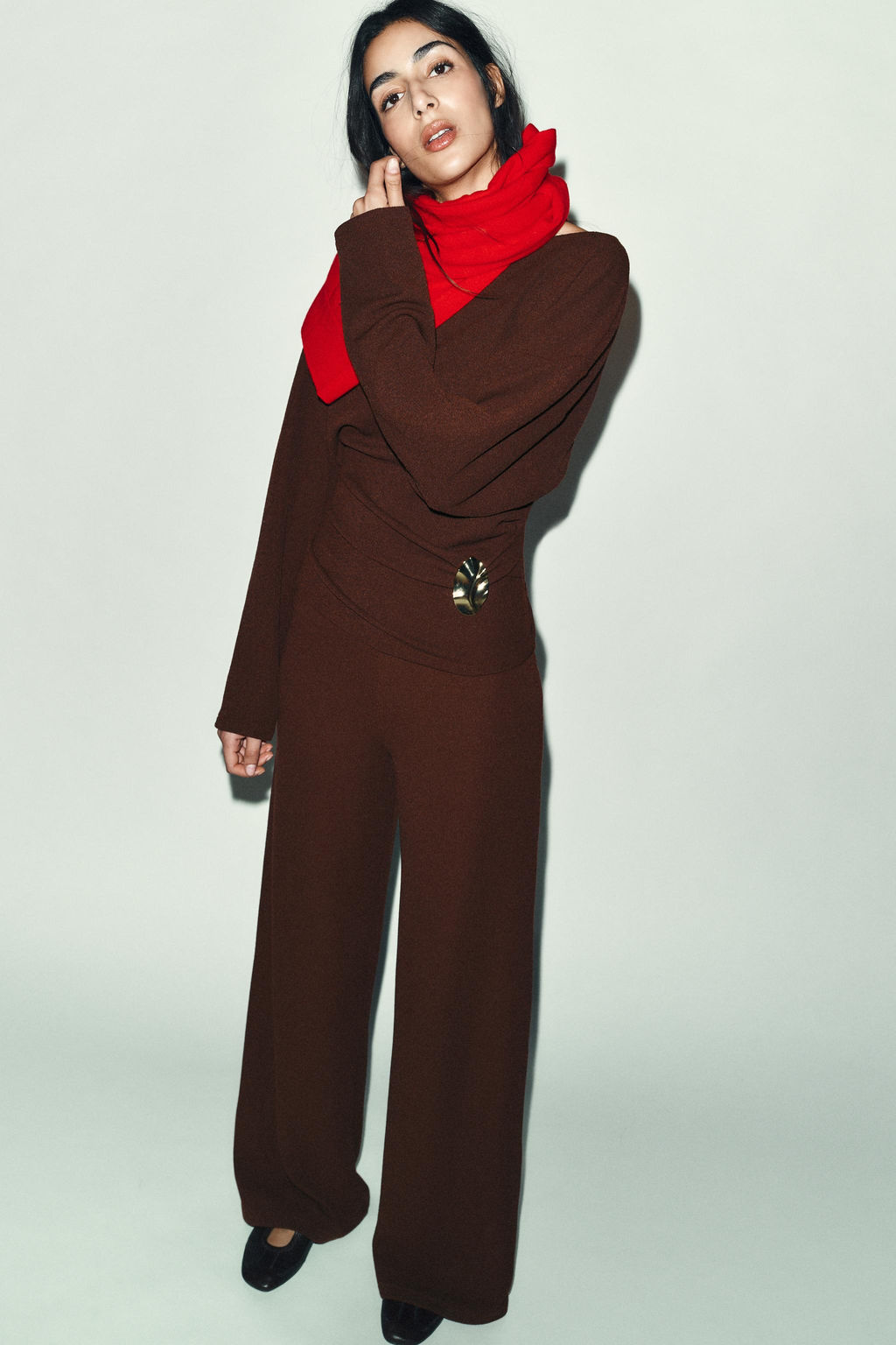 PANTAL?N ANCHO TEXTURA / Marr?n - Zara фото 4